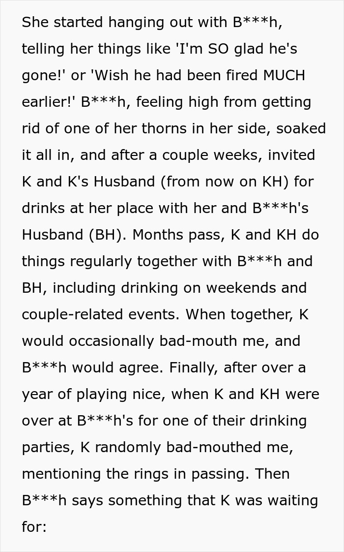 Text excerpt describing a man&rsquo;s revenge story involving coworkers connected to a past firing incident.