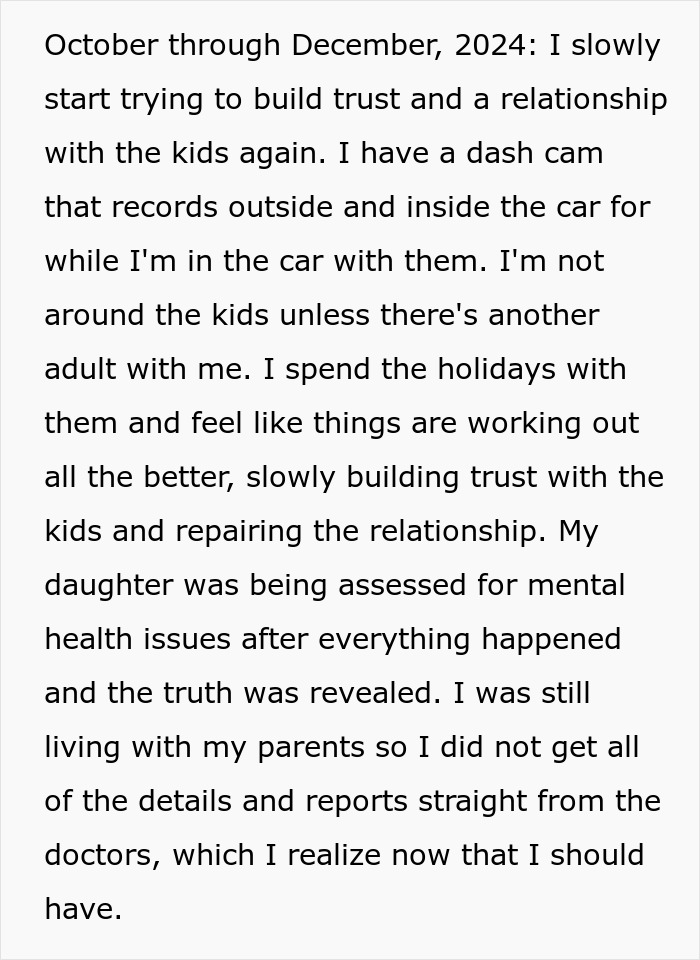 Text describing a dad rebuilding trust and repairing his relationship with kids after accusations led to his life falling apart.