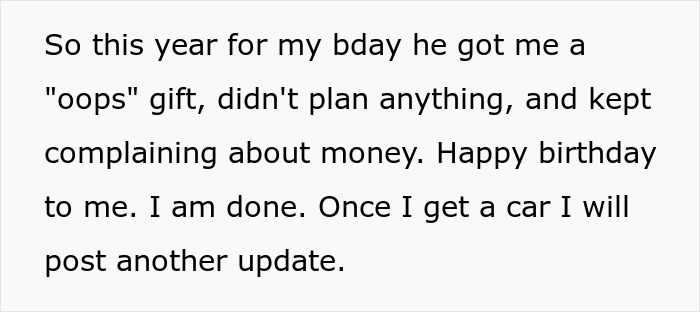 Text message expressing frustration about boyfriend’s unplanned, cheap birthday gift and energy in the relationship. Text message expressing frustration about boyfriend’s unplanned, cheap birthday gift and energy in the relationship.