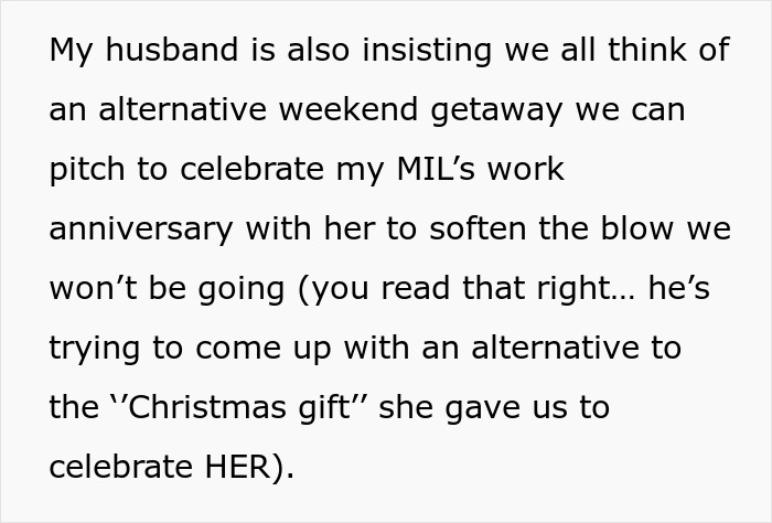 Screenshot of text showing a daughter-in-law sick of overbearing MIL making plans without her knowledge.