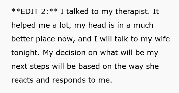 Text excerpt from a man devastated after learning about his wife's infidelity during a conversation with her sister.