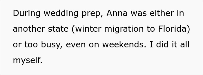 Text describing wedding prep struggles with groom slamming MOH low effort and bridal conflicts before wedding.