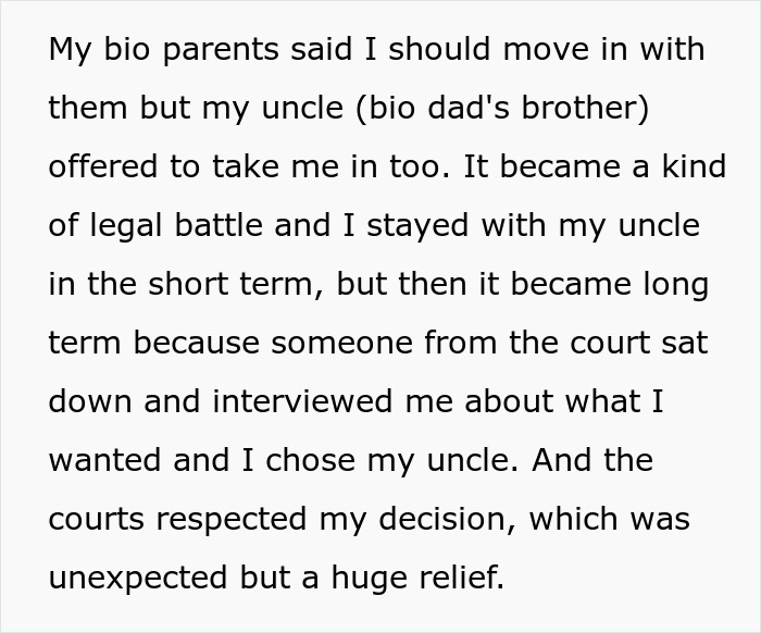 Teen refuses to live with bio parents who abandoned him, choosing uncle instead in a court legal battle resolution. Teen refuses to live with bio parents who abandoned him, choosing uncle instead in a court legal battle resolution.