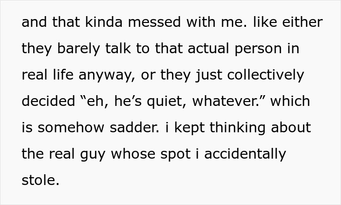 Text message excerpt about emotional impact after a guy gets added to a random family group chat.