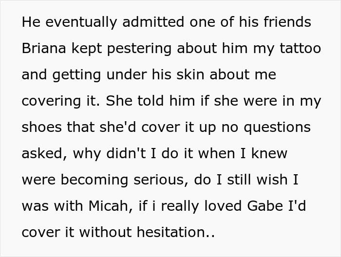 Man spirals over fiancée’s tattoo designed by ex, influenced by jealous friend to postpone wedding plans. Man spirals over fiancée’s tattoo designed by ex, influenced by jealous friend to postpone wedding plans.