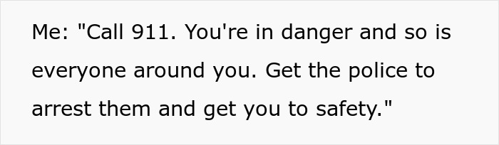 Text message conversation about calling 911 in a dangerous situation to ensure safety and police intervention. - 44
