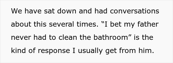 Alt text: Text discussing conversations about wife deciding to live life like her husband and his reactions to it.