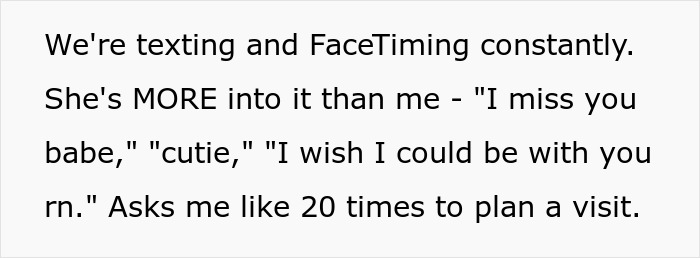 Text message conversation showing a lady sending lovey-dovey texts to a guy she met once, wanting to visit him.