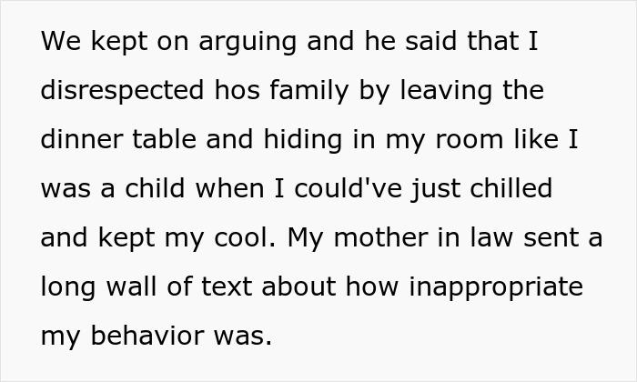 Text excerpt describing a daughter-in-law upset after being called fat by her father-in-law, with husband defending him.