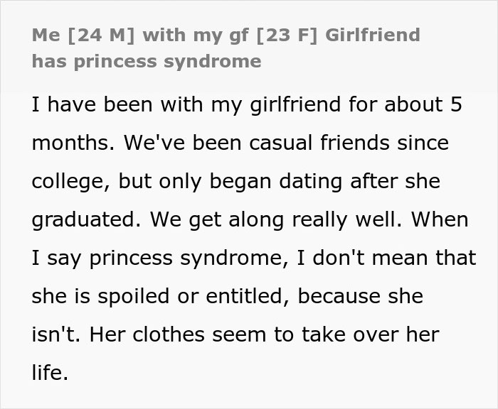 Text excerpt about a guy describing his girlfriend&rsquo;s princess syndrome and reflecting on their relationship after breakup.