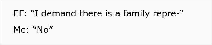 Text conversation meme showing demand for family representation at a wedding with response simply saying No.