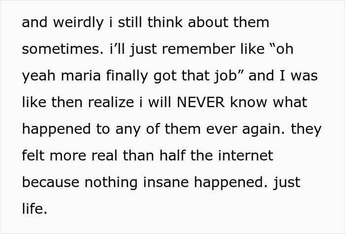 Text excerpt about a guy emotionally invested after being added to a random family group chat for months.