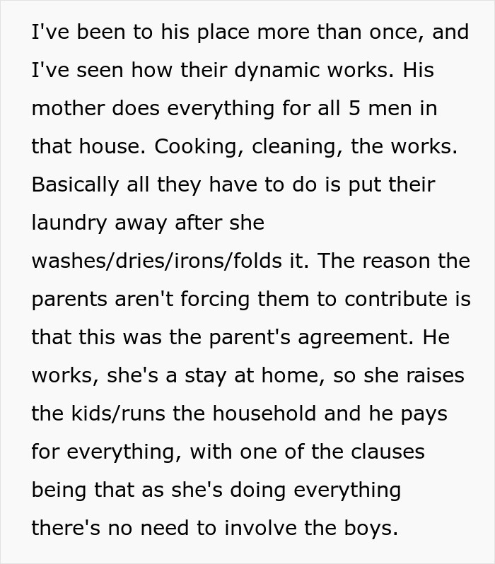 Text excerpt about a man living at mom&rsquo;s house without learning chores, facing a reality check before moving in with girlfriend.