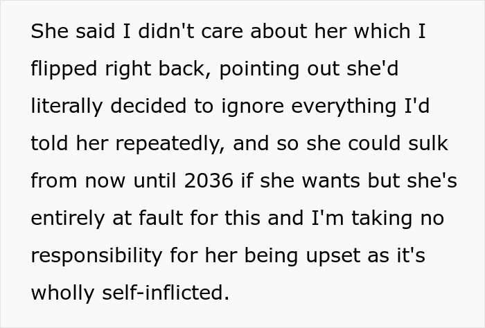 Text excerpt showing a man frustrated during a dispute about his business trip not being a romantic getaway with his girlfriend.