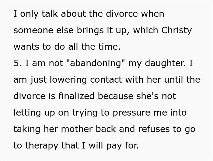 Text excerpt about a dad feeling guilty for distancing himself from daughter during a messy divorce.