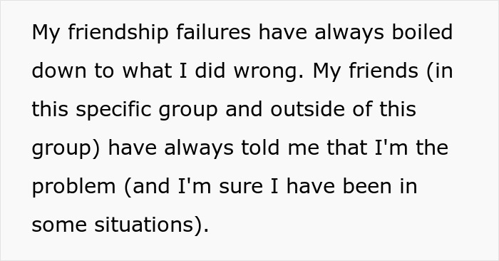 Text excerpt about friendship failures and blame, related to a woman refusing to drive until all friends buckle seat belts.