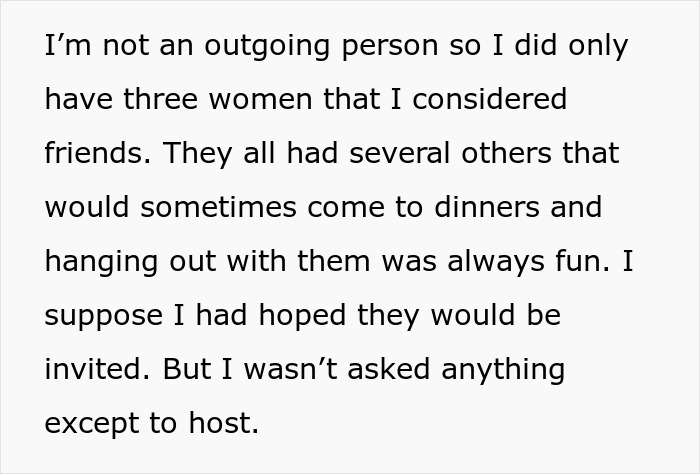 Text excerpt about friendships and hosting duties related to groom, MOH, and bestie bride conflict before wedding.