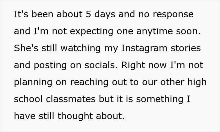 Text excerpt showing a woman&rsquo;s story about social media activity while deciding to lie about her career for years.