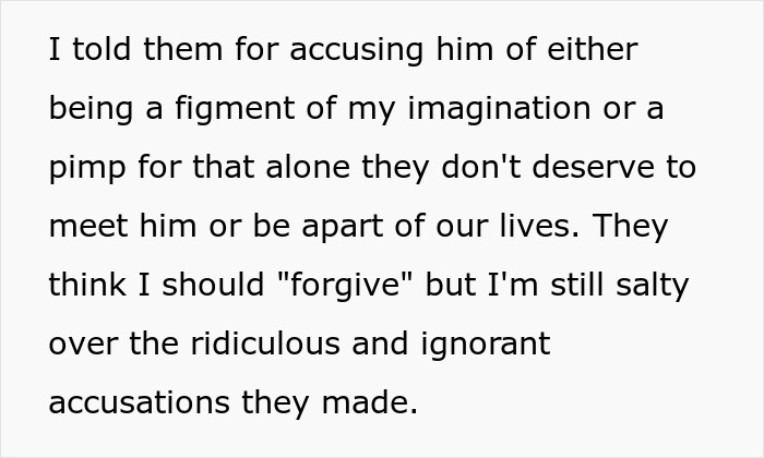 Text excerpt from story about parents who disown adult worker daughter and insult her fiancé, refusing to forgive. Text excerpt from story about parents who disown adult worker daughter and insult her fiancé, refusing to forgive.