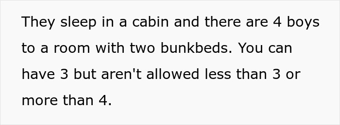 Text excerpt about boys sleeping in a cabin during a school trip with room and bunkbed rules.