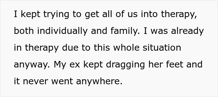 Text excerpt discussing attempts at family and individual therapy amid accusations against dad causing his life to fall apart.
