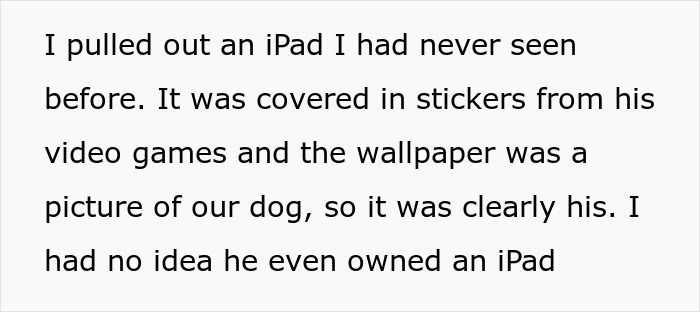 Text excerpt about discovering an iPad linked to an internet troll, hinting at a woman as one of his victims.