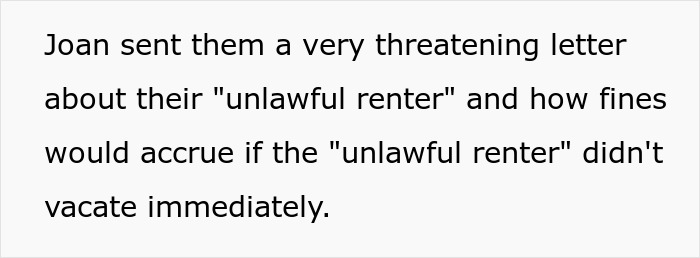 Text excerpt showing a threatening letter from an HOA president accusing a couple of being unlawful renters.