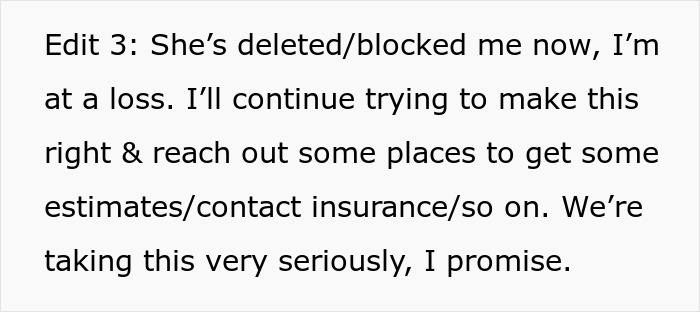 Text excerpt showing someone explaining they were blocked after a woman gave birth in friends' car and now feels confused.