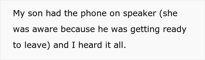 Text excerpt about overhearing a conversation related to a greedy MIL wedding gift scenario.