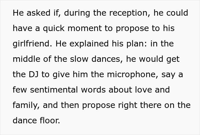 Man plans to propose during sister’s wedding reception amid slow dances, calling her a bridezilla after she refuses. Man plans to propose during sister’s wedding reception amid slow dances, calling her a bridezilla after she refuses.