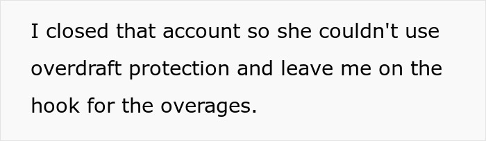 Text on a plain background describing a closed account to prevent overdraft protection and avoid overage fees.