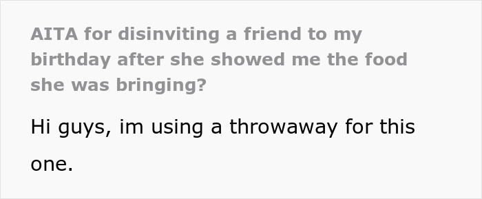 Text post discussing disinviting a friend over ignoring food allergy restrictions set by party host.