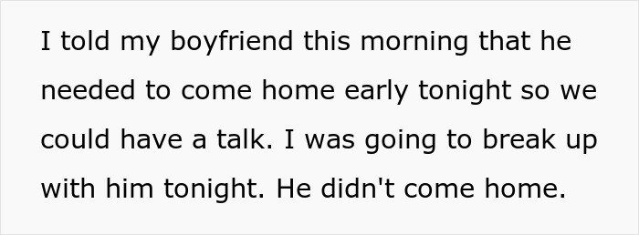 Text message showing a woman telling her boyfriend to come home early for a serious talk about their relationship.