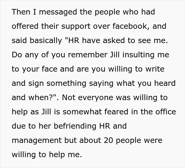 Text message describing a 28-year-old sharing her cancer surgery story after workplace insults and seeking support from coworkers.