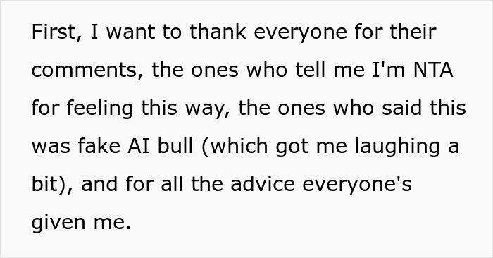 Text from a person thanking commenters for supportive responses and advice after being accused by their kids.