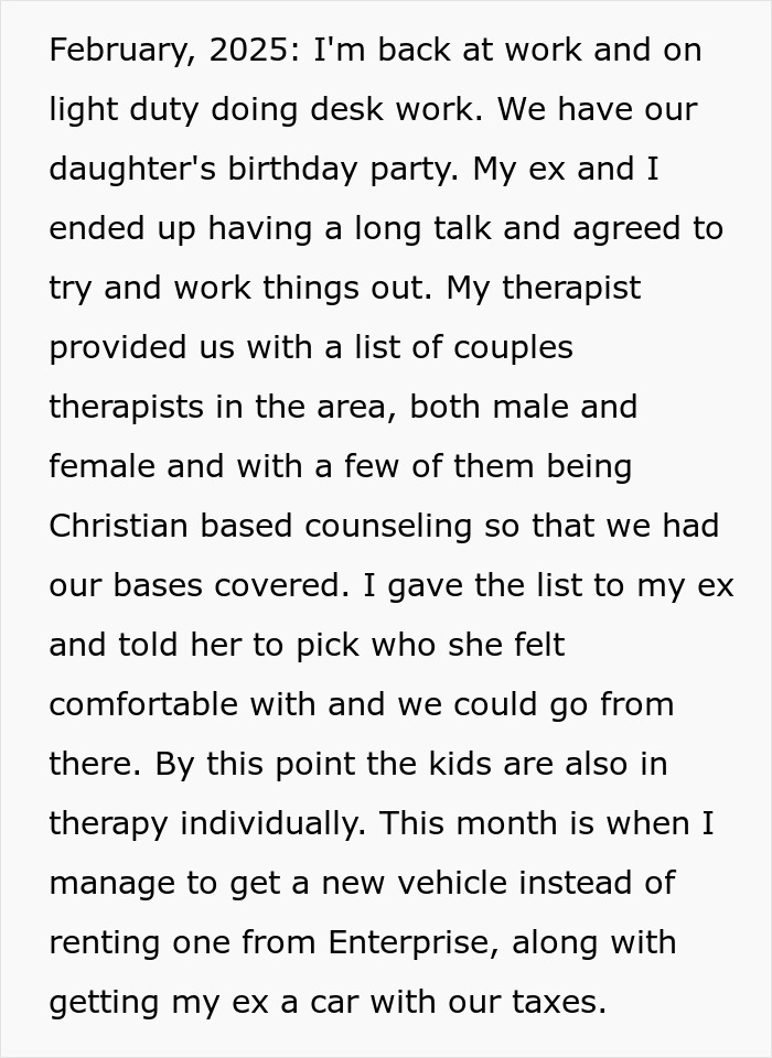Text excerpt about a dad accused by his kids sharing how his life fell apart, mentioning therapy and family challenges.