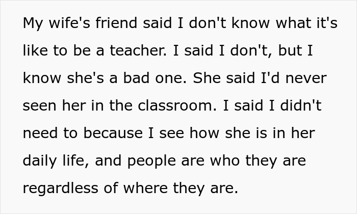 Text message conversation about knowing what it's like to be a teacher and judging based on daily life behavior.