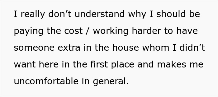 Text expressing frustration about paying and working harder due to an unwanted extra person causing mom-boyfriend-food-drama.