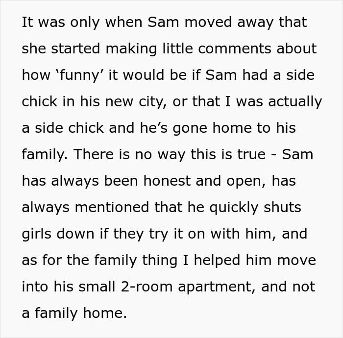 Text detailing a woman fabricating cheating evidence to convince her friend to dump her boyfriend, but the plan backfires.