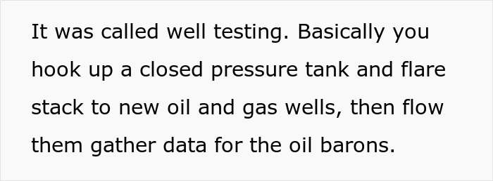 Text excerpt about well testing in the oil and gas industry explaining pressure tank and flare stack use.