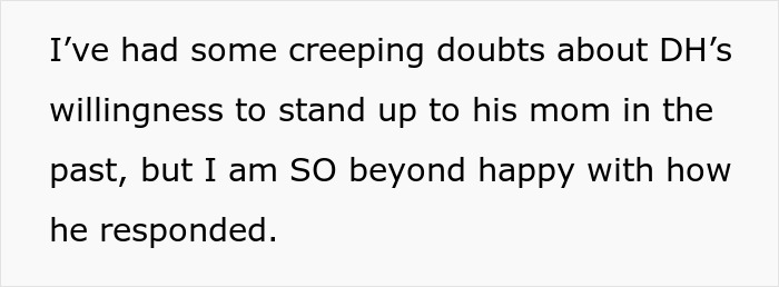 Text excerpt expressing doubts about husband&rsquo;s willingness to stand up to his parents and his surprising response.