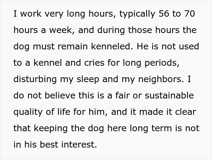 Text excerpt explaining a woman’s struggle to handle her ex’s dog and the impact on her life and neighbors. Text excerpt explaining a woman’s struggle to handle her ex’s dog and the impact on her life and neighbors.