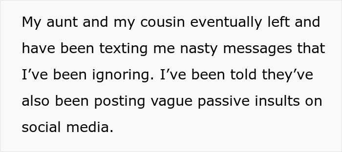 Text message about aunt-camera-family-parole involving nasty texts and vague passive insults on social media. Text message about aunt-camera-family-parole involving nasty texts and vague passive insults on social media.
