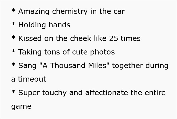 List of lovey-dovey moments between a lady and guy, highlighting affectionate actions on their dates.