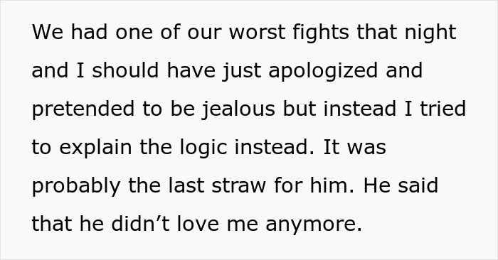 Text about woman venting frustration after husband leaves due to trust and lack of jealousy issues in their relationship.