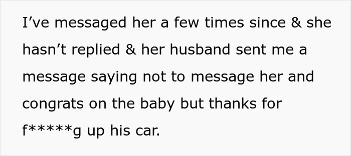 Text message conversation showing a woman confused after giving birth in friends' car who then start ignoring her.