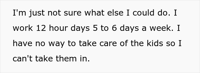 Text box showing a dad expressing frustration about working long hours and being unable to take care of his kids.