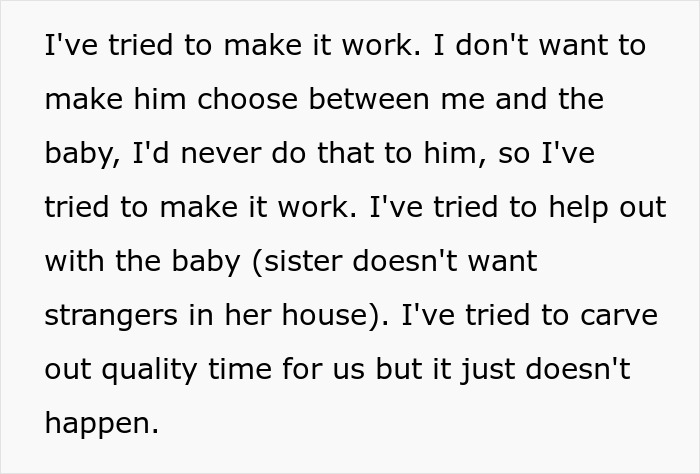 Text excerpt about trying to make a relationship work with a pregnant ex and raising the baby conflicts.
