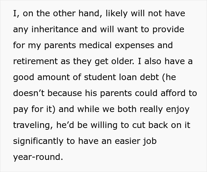 Text discussing fiance, wedding costs, friend&rsquo;s financial support, and money challenges including student loans and medical expenses.