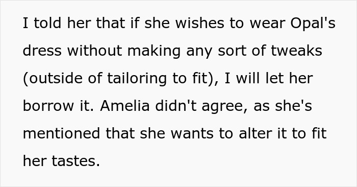 Mom clings to daughter’s wedding dress, causing conflict as older daughter wants to alter and use the dress. Mom clings to daughter’s wedding dress, causing conflict as older daughter wants to alter and use the dress.